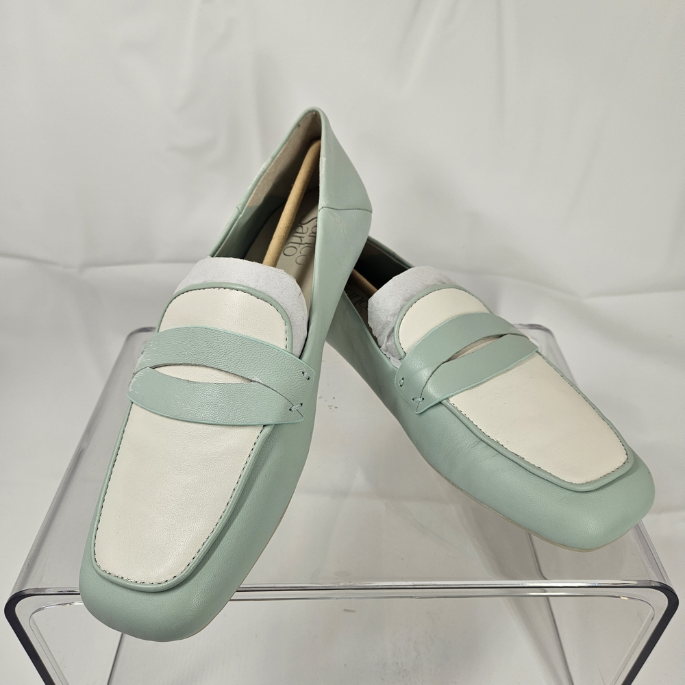 Franco Sarto Zury Loafers Womens 7.5 Wide Seaside Blue Leather Slip On Flats NEW